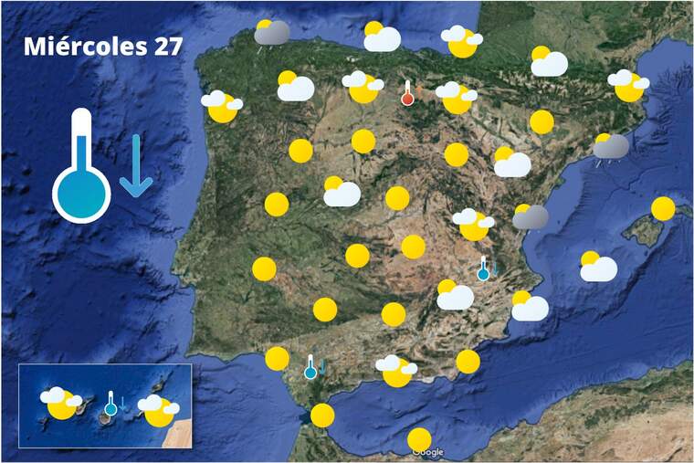 Mapa de previsión en España el 27 de julio de 2022