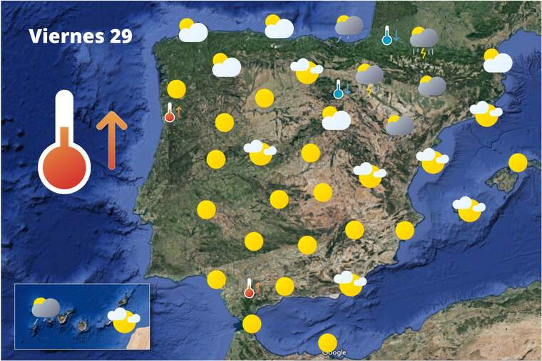 Mapa de previsión en España el 29 de julio de 2022