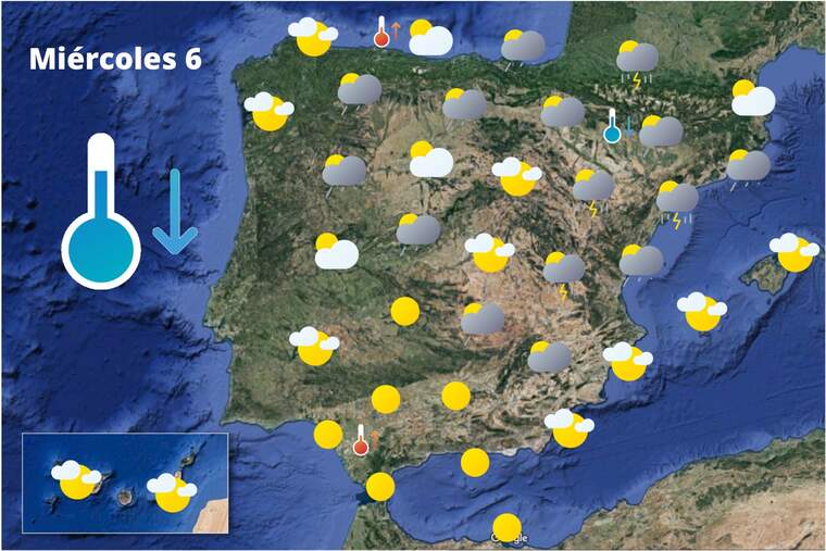 Mapa de previsión en España el 6 de julio de 2022