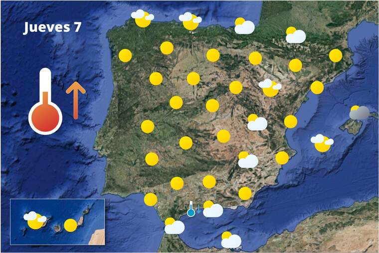 Mapa de previsión en España el 7 de julio de 2022