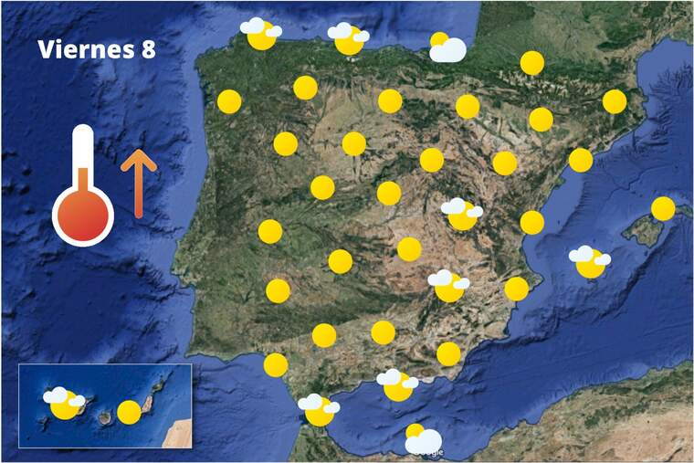 Mapa de previsión en España el 8 de julio de 2022