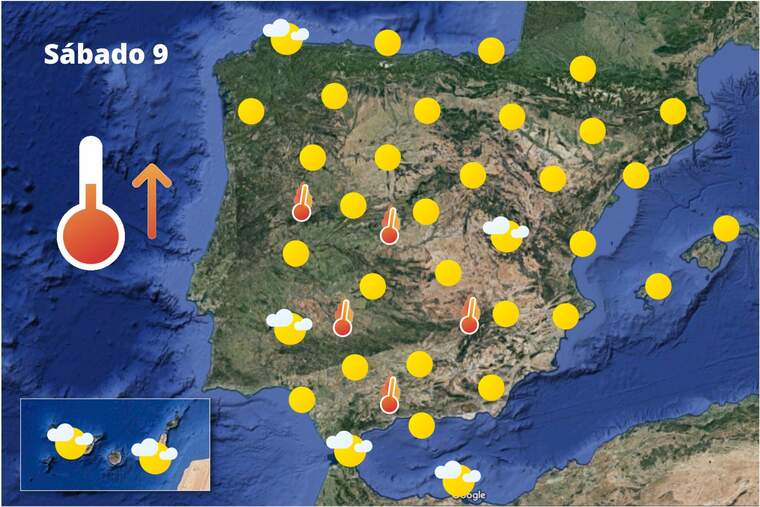 Mapa de previsión en España el 9 de julio de 2022