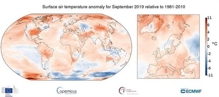 Mapa de las anomalias de temperaturas de este septiembre