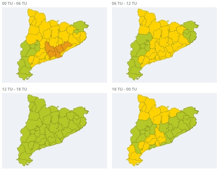 Mapa d'alertes per fort vent a Catalunya el 22 de desembre del 2019