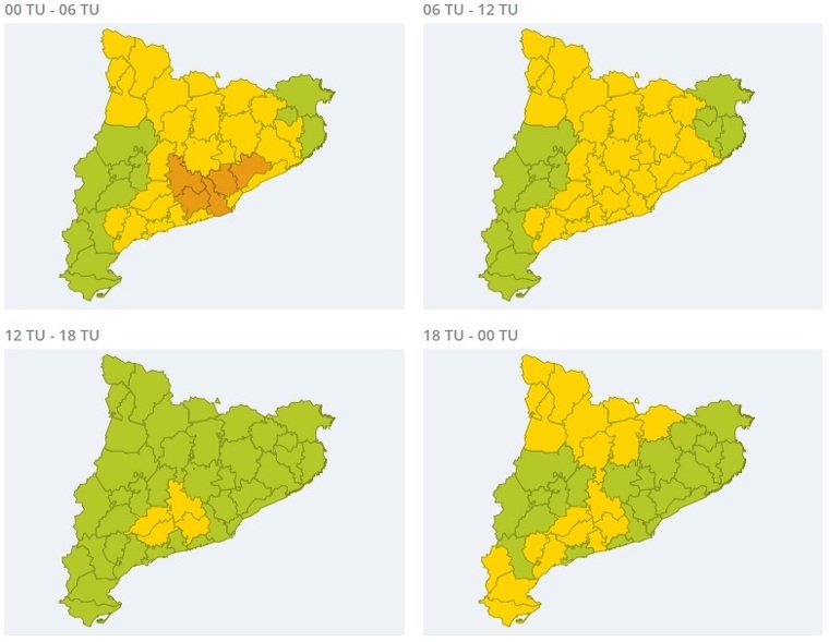 Mapa d'alertes per fort vent a Catalunya el diumenge 22 de desembre del 2019
