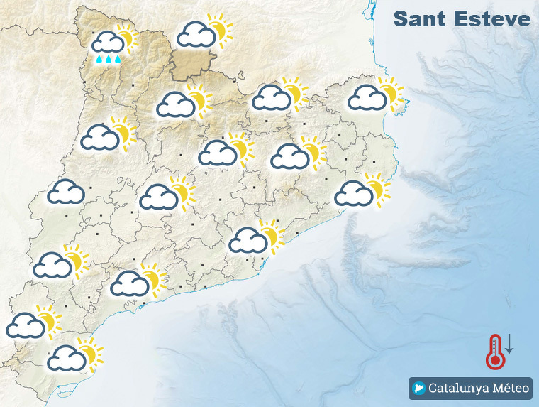Mapa de previsió del temps a Catalunya el dia de Sant Esteve del 2019