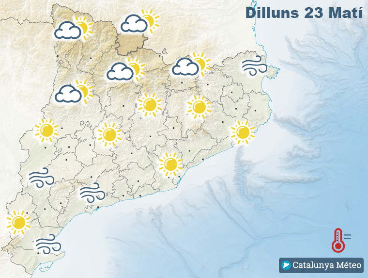 Mapa de previsió del temps a Catalunya dilluns 23 de desembre del 2019 al matí