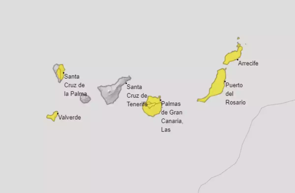 Mapa de alertas por viento fuerte y calimas en Canarias el 26 de marzo de 2021 Mapa de alertas por viento fuerte y calimas en Canarias el 26 de marzo de 2021