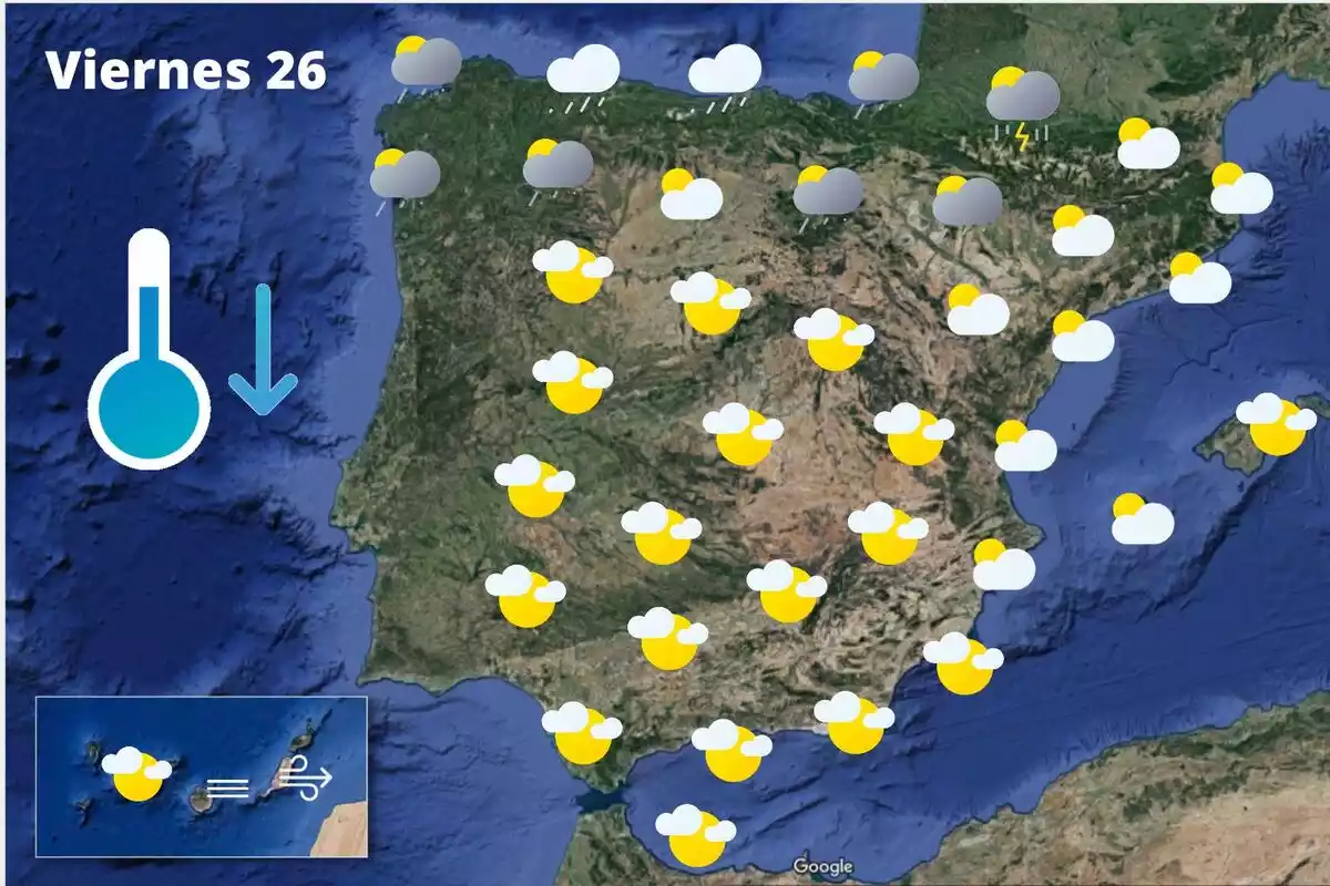 Mapa de previsión en España el 26 de marzo de 2021 Mapa de previsión en España el 26 de marzo de 2021
