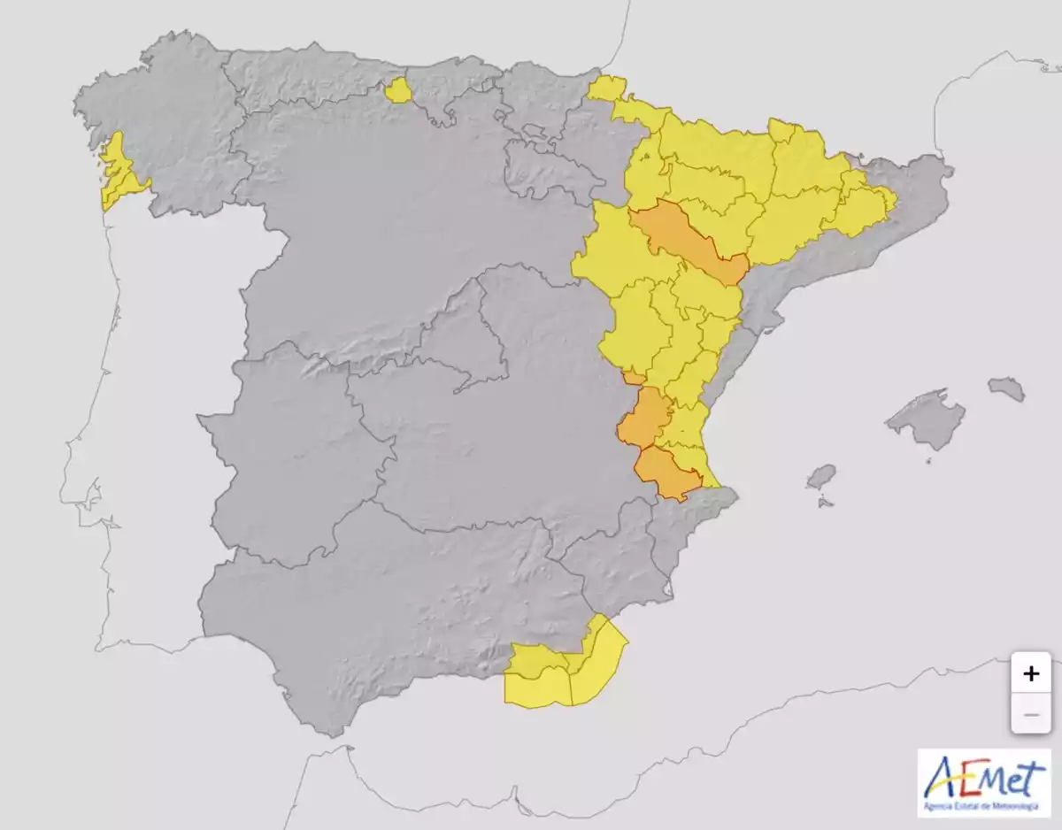 Mapa de alertas por fuertes lluvias y viento en España el 9 de mayo de 2021 Mapa de alertas por fuertes lluvias y viento en España el 9 de mayo de 2021
