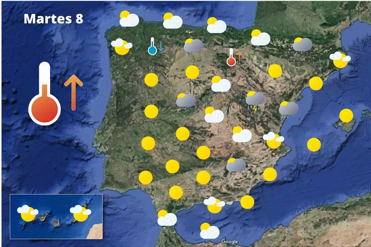 Mapa de previsión en España el 8 de junio de 2021 Mapa de previsión en España el 8 de junio de 2021