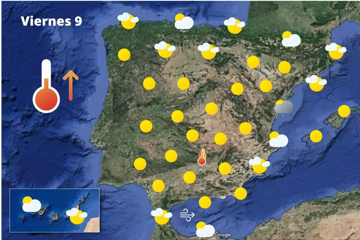 Mapa de previsión en España el 9 de julio de 2021 Mapa de previsión en España el 9 de julio de 2021