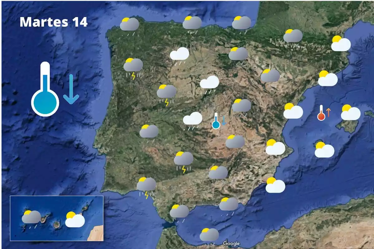 Mapa de previsión en España el 14 de septiembre de 2021 Mapa de previsión en España el 14 de septiembre de 2021