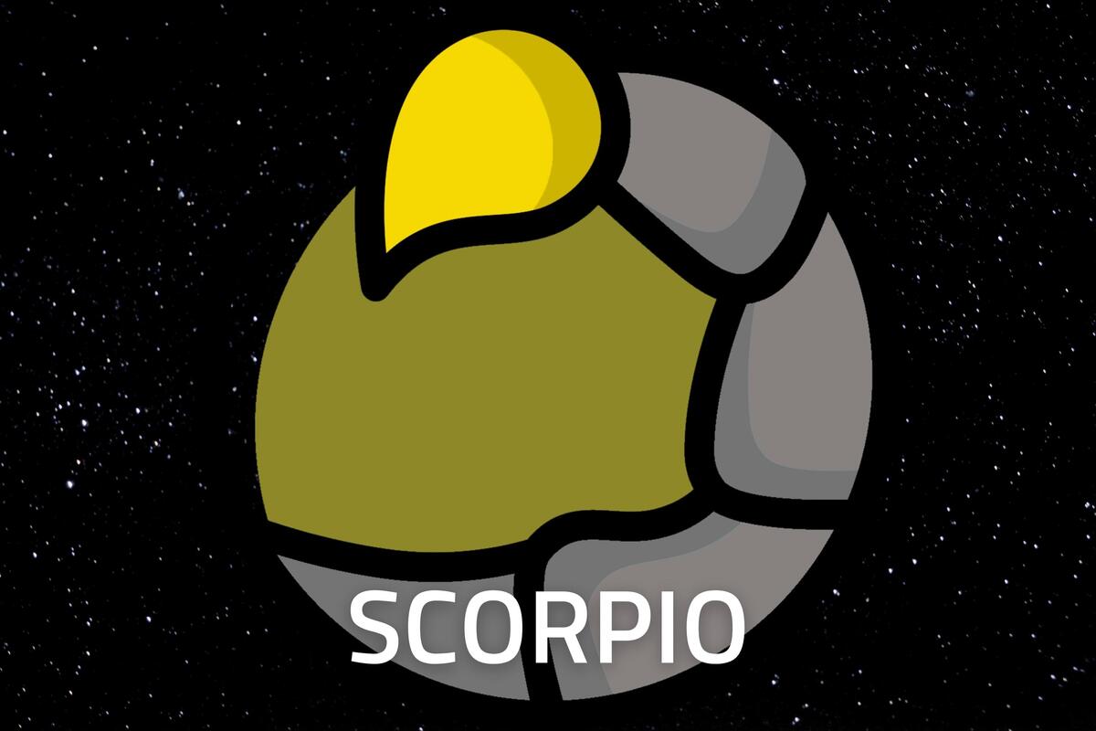 Scorpio Sign In Gold On A Starry Black Background And The Word Scorpio In White Letters 635133e859476 