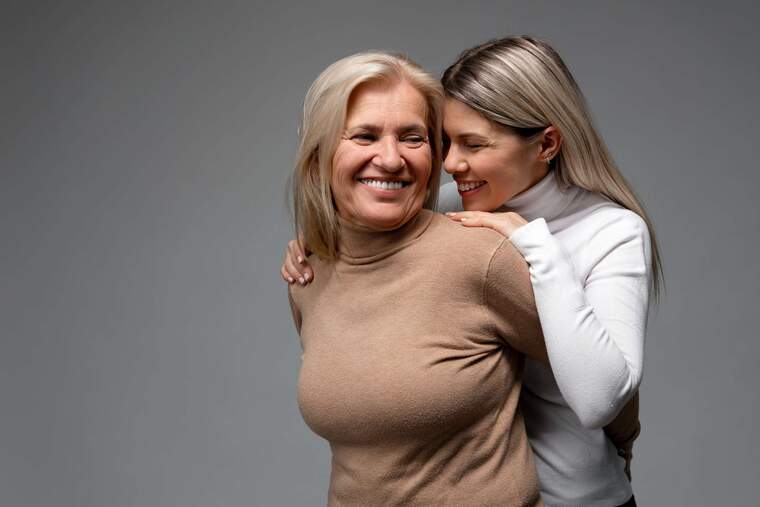 Blonde mother and daughter