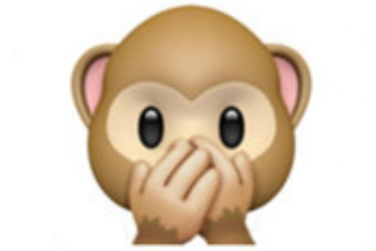 Emoji de un mono tapándose la boca con las dos manos