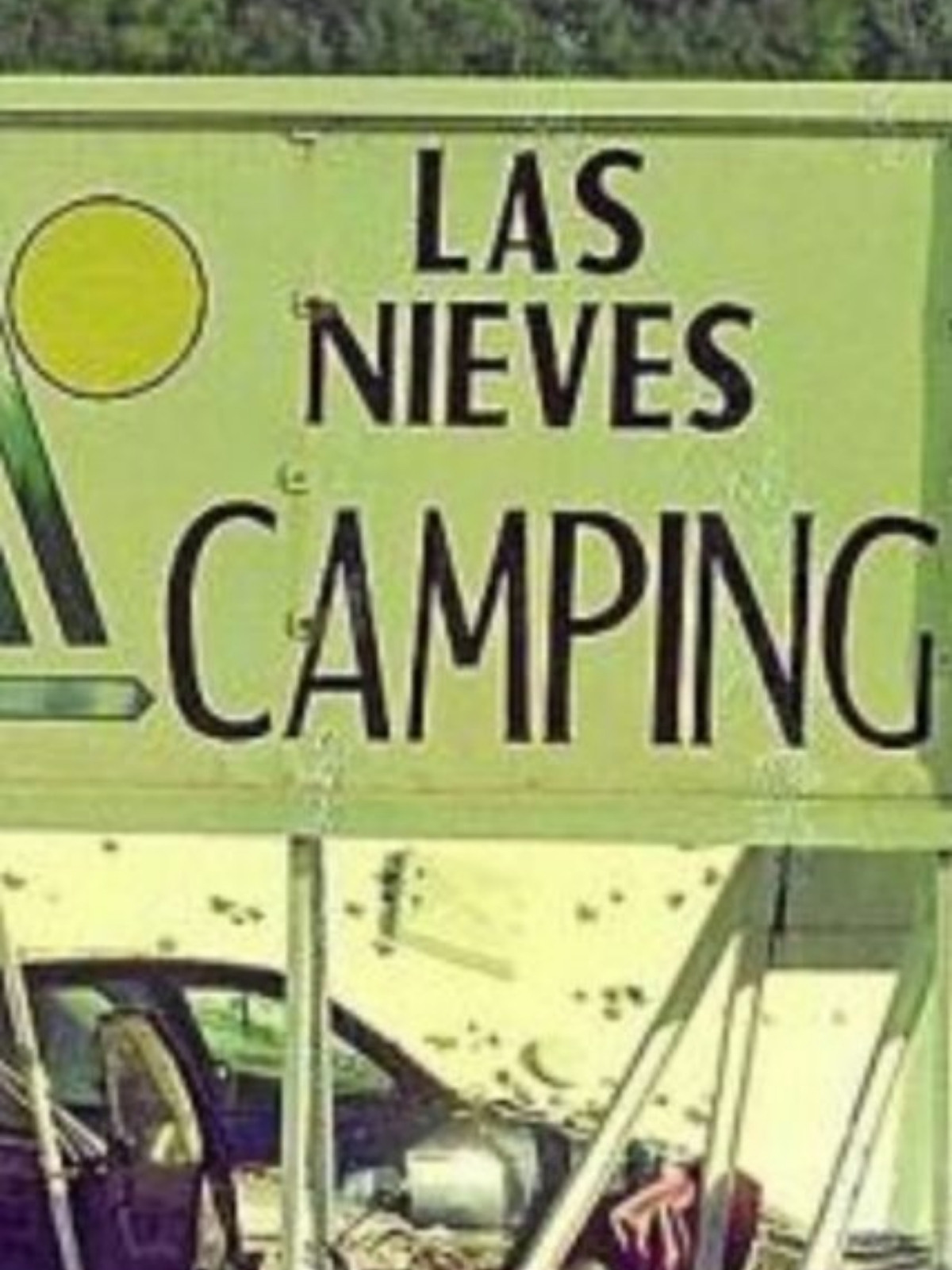Imagen de un cartel del camping las Nieves (Biescas) tras la riada de 1996
