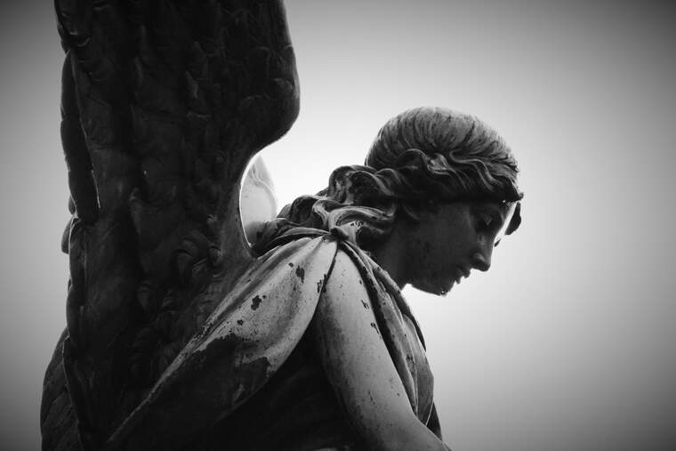 Angel statue in black and white