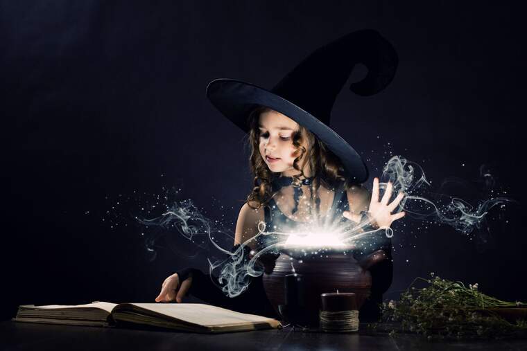 Girl practicing magic spells