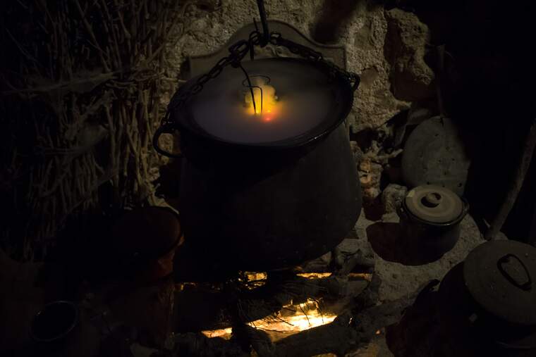Magic cauldron with smoke