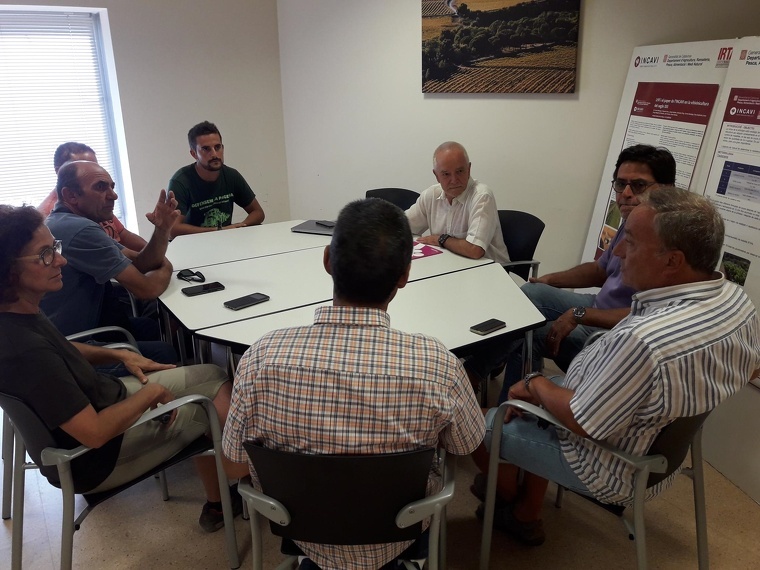 Representants d'Unió de Pagesos, Viticultors del Penedès i JARC reunits amb el director de l'incavi, Salvador Puig