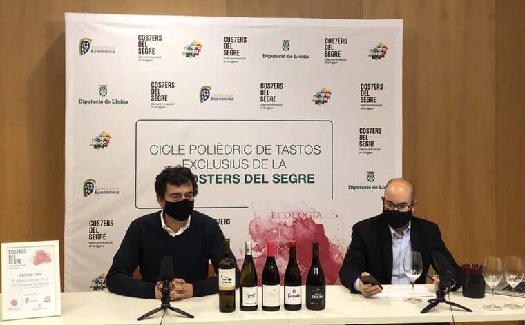 Tomàs Cusiné, el president de la DO Costers del Segre i Josep Pelegrín el conductor del tast de vins d'altura