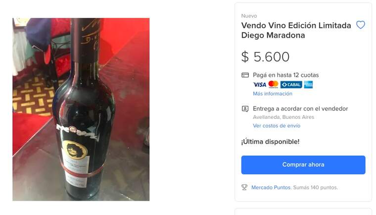 Un dels vins de Diego Armando Maradona que està venent online a xifres exorbitades