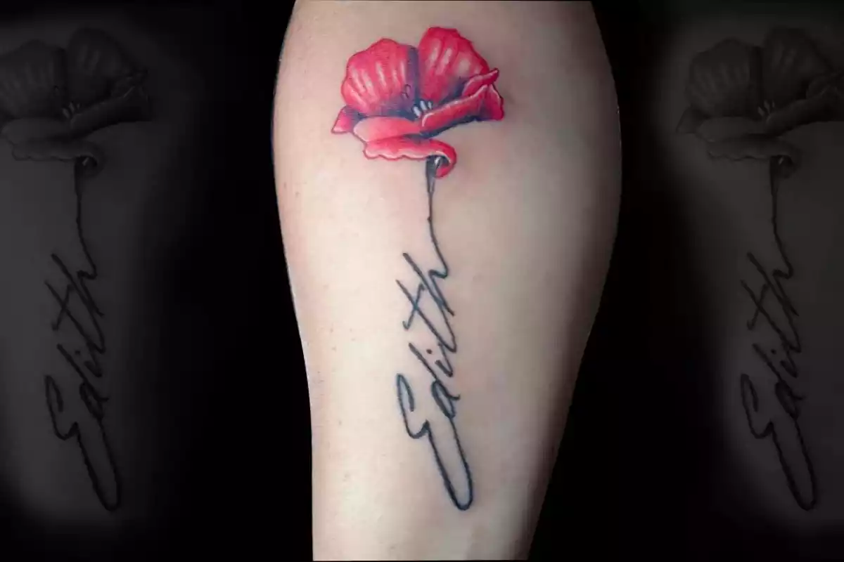 Tatuaje brazo con el nombre Edith y una flor Tatuaje brazo con el nombre Edith y una flor