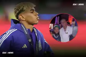 Un futbolista con medalla de la UEFA Nations League y una imagen insertada donde aparece en una fiesta junto a otra persona
