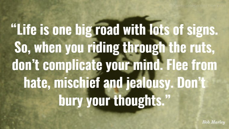Inspirational Picture Quotes About Life - “Life is one big road with lots of signs. So, when you riding through the ruts, don’t complicate your mind. Flee from hate, mischief and jealousy. Don’t bury
