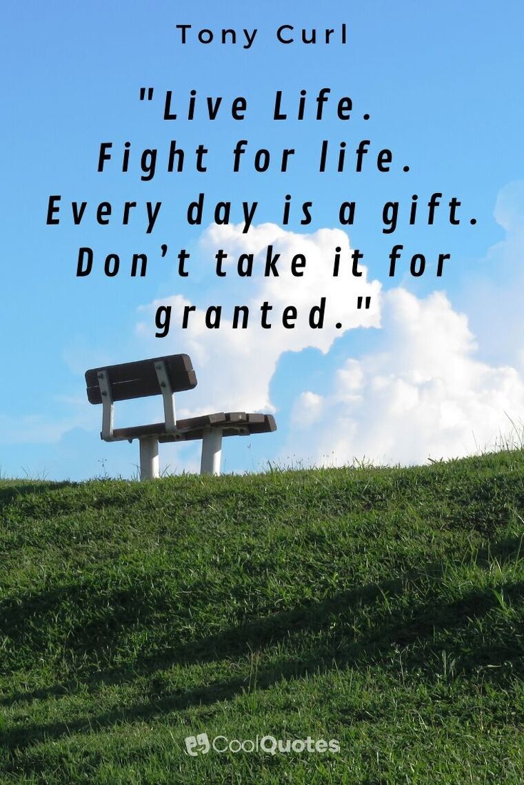 Love Life Picture Quotes - "Live Life. Fight for life. Every day is a gift. Don’t take it for granted."